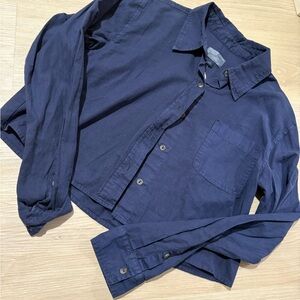 Navy Blue Cropped Button Up Shirt